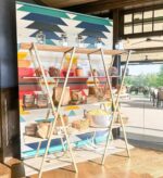 Pendleton Wall backing an etagere for guests