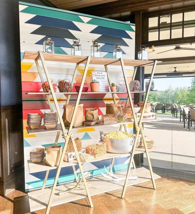 Pendleton Wall backing an etagere for guests