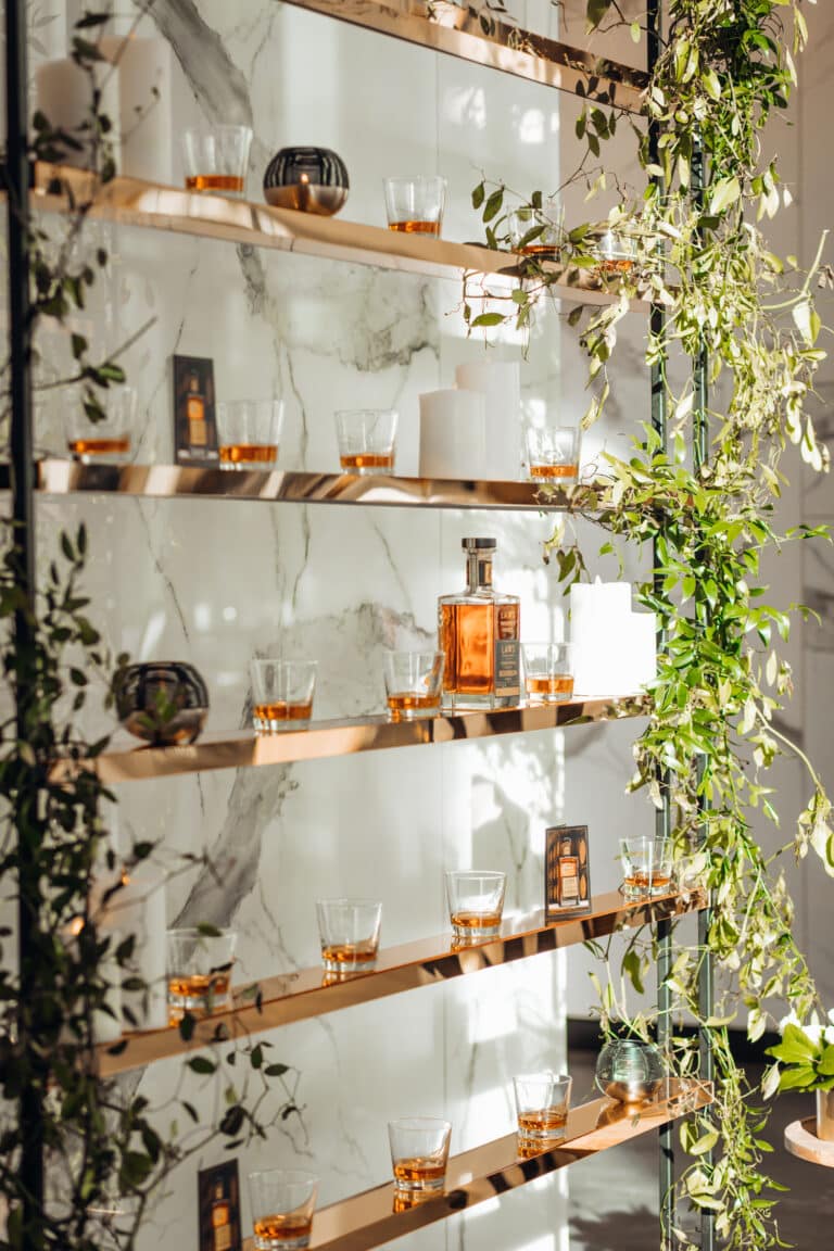 Gold shelving on our Trenton Shelves