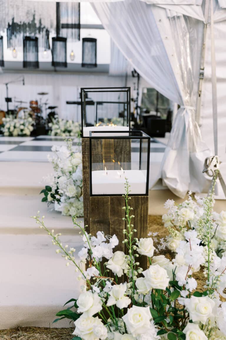 Wood Columns with Glass Tops filled with candles